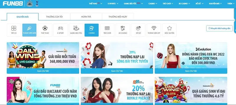 Hướng dẫn cách chơi cá cược casino tại Fun88