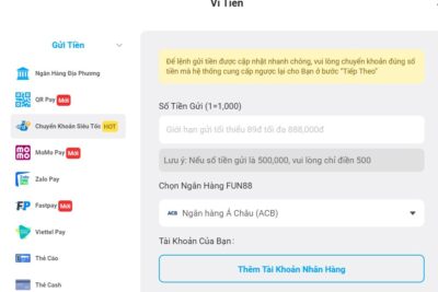 Nạp tiền Fun88 – Cách nạp tiền vào Fun88 để tham gia cá cược 